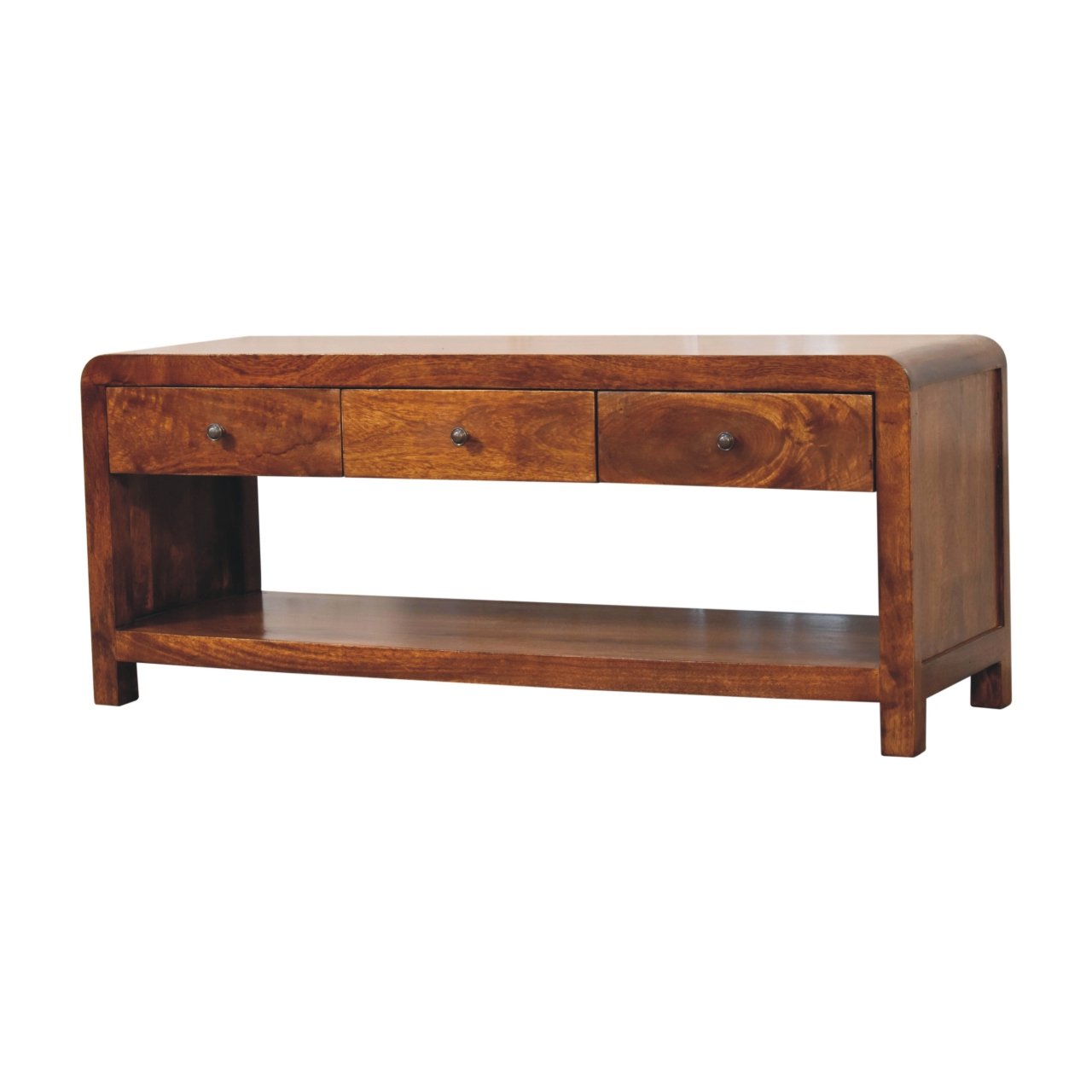 Szafka RTV z litego drewna mango – kasztanowa, 110 cm — model IN3675 - obrazek 2