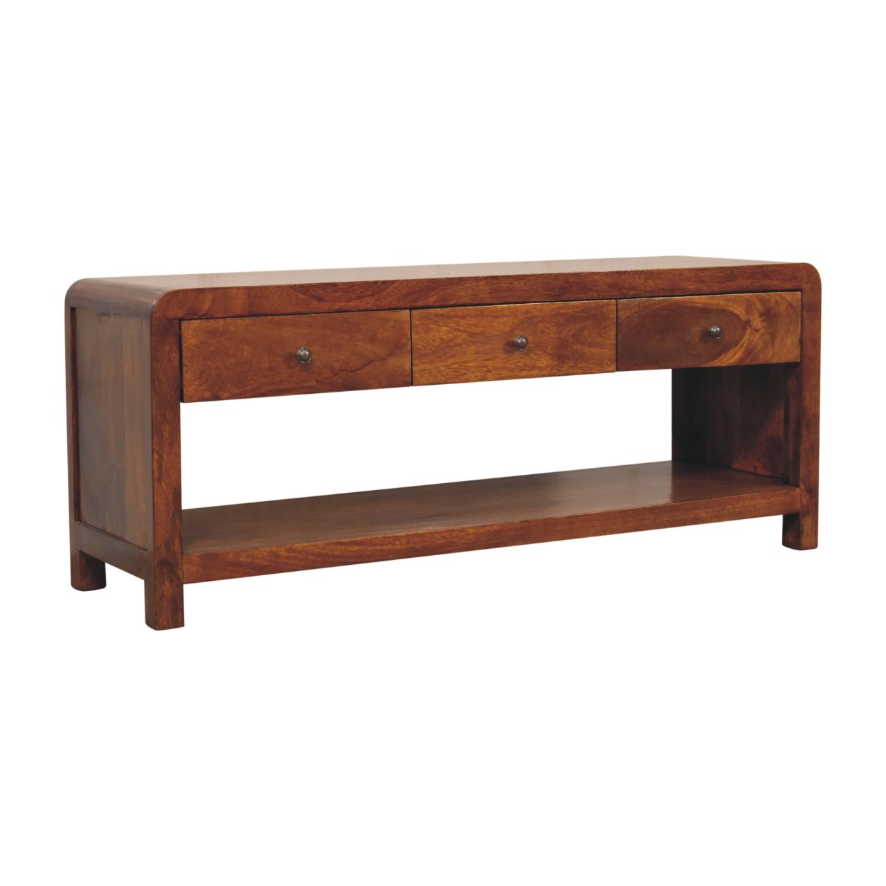 Szafka RTV z litego drewna mango – kasztanowa, 110 cm — model IN3675 - obrazek 3
