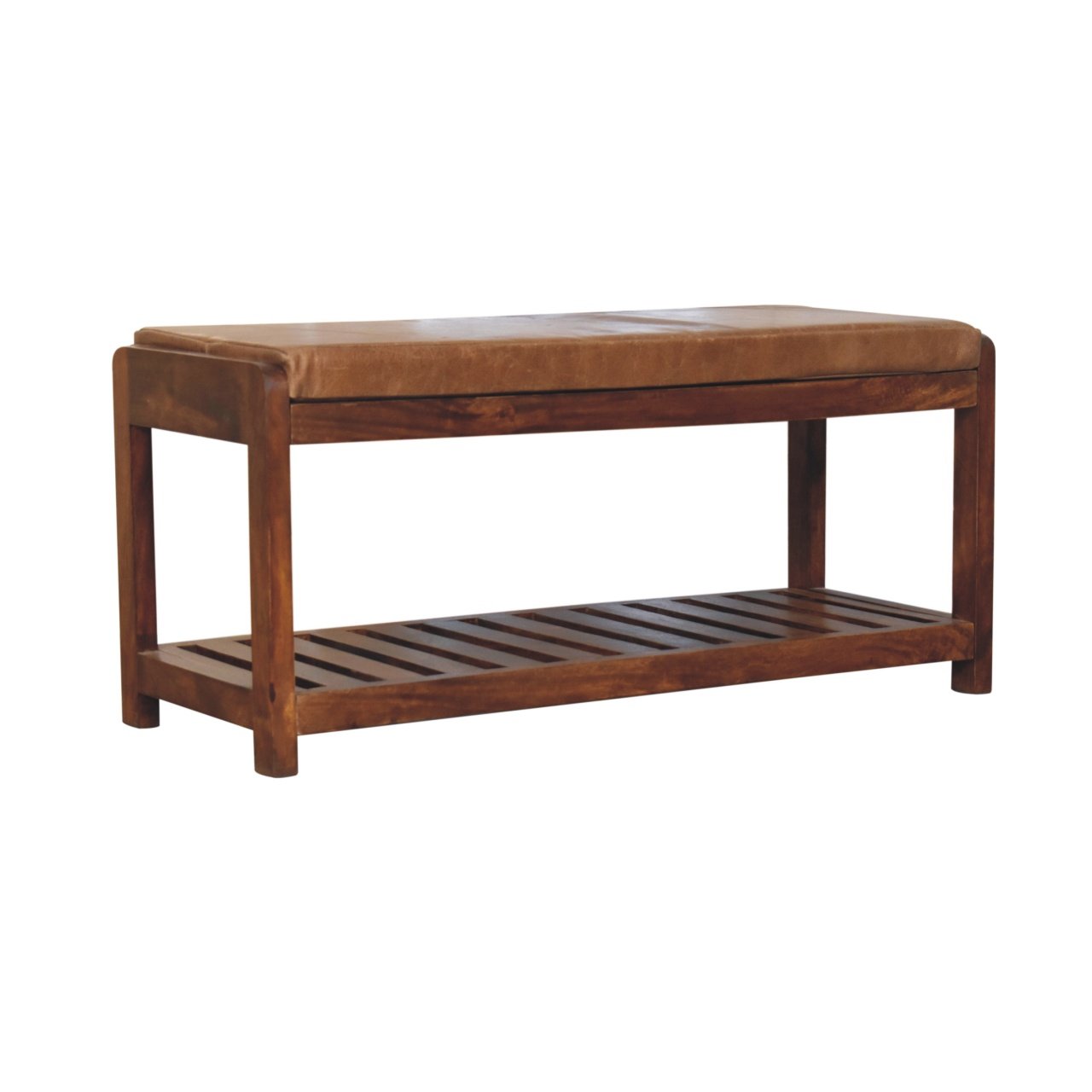 Ławka z litego drewna mango – kasztanowa, 90 cm — model IN3680