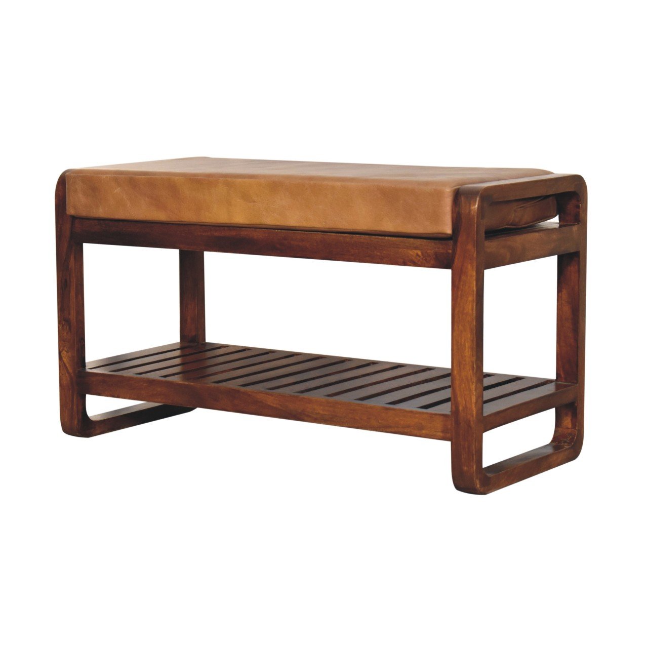 Ławka z litego drewna mango – kasztanowa, 90 cm — model IN3680 - Image 7