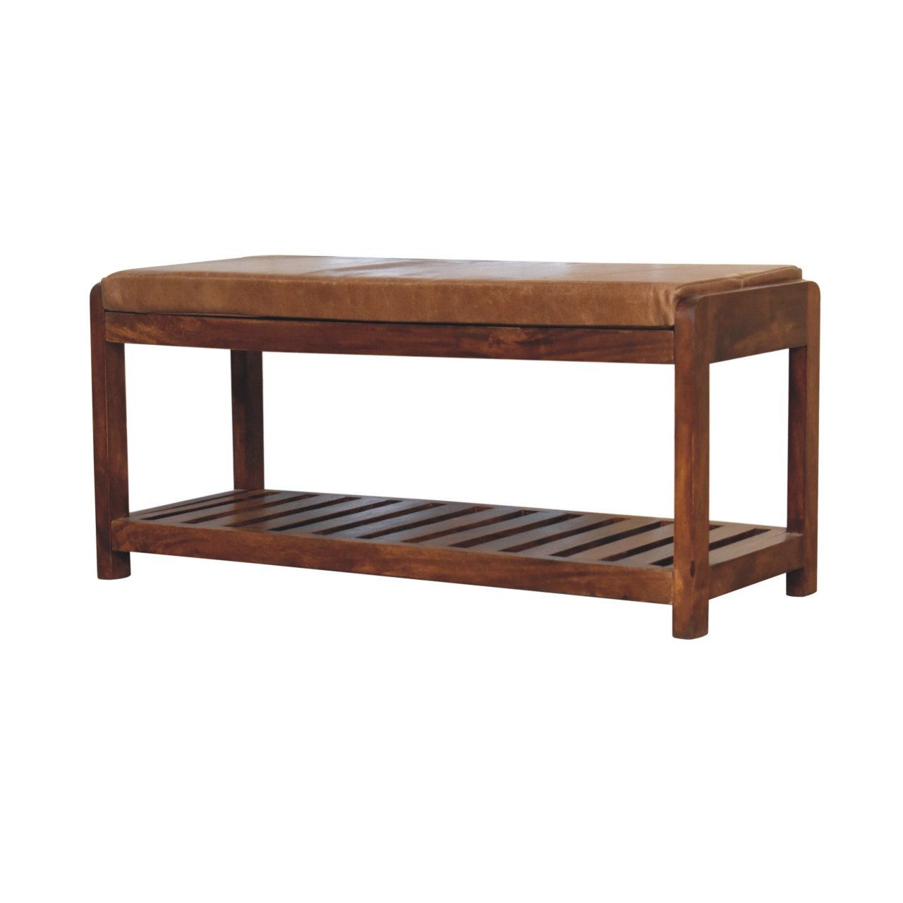 Ławka z litego drewna mango – kasztanowa, 90 cm — model IN3680 - Image 2