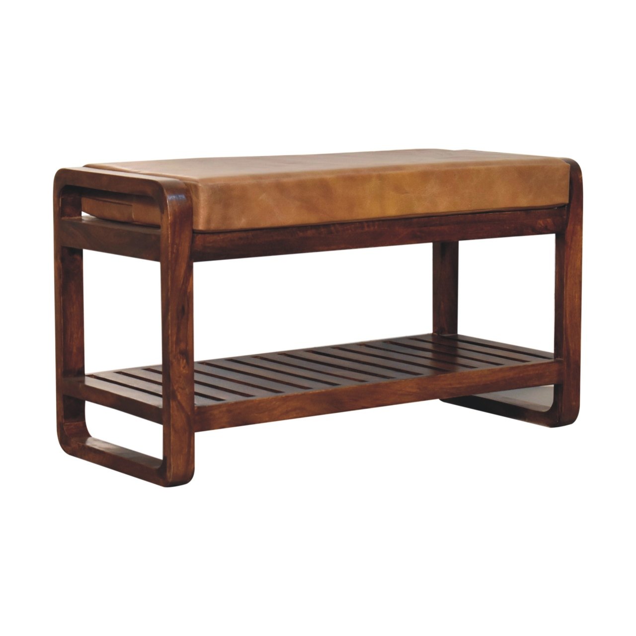 Ławka z litego drewna mango – kasztanowa, 90 cm — model IN3680 - Image 8