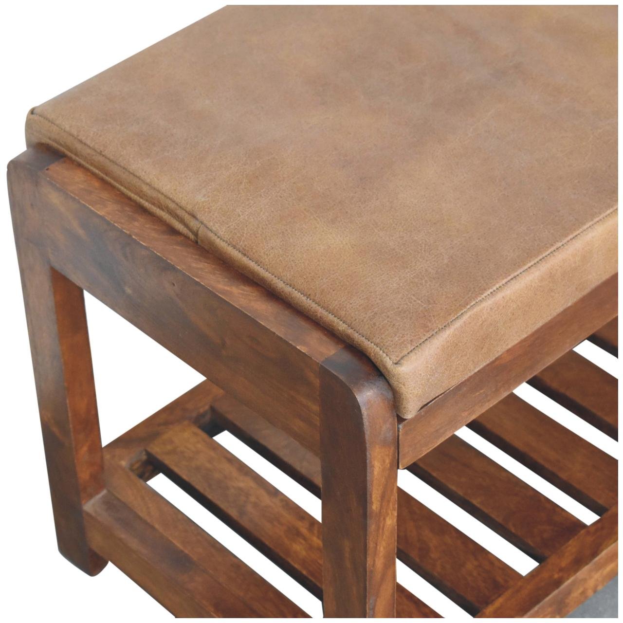 Ławka z litego drewna mango – kasztanowa, 90 cm — model IN3680 - Image 4