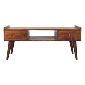 Szafka RTV z litego drewna mango – kasztanowa, 100 cm — model IN3697