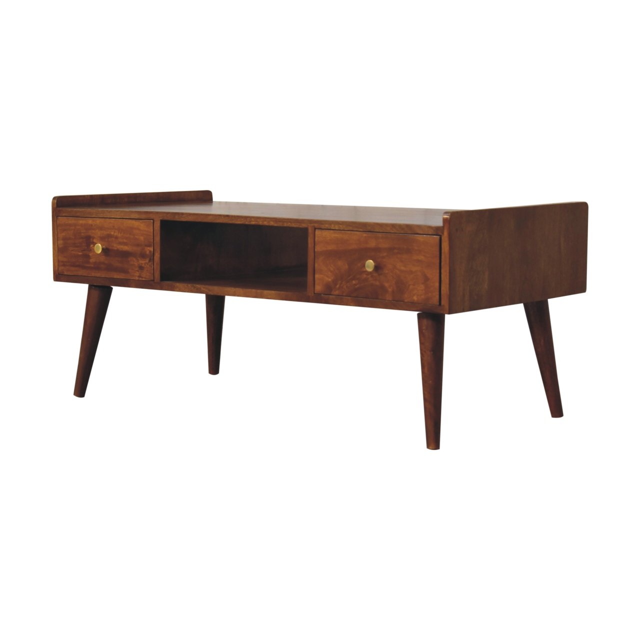Szafka RTV z litego drewna mango – kasztanowa, 100 cm — model IN3697 - obrazek 2
