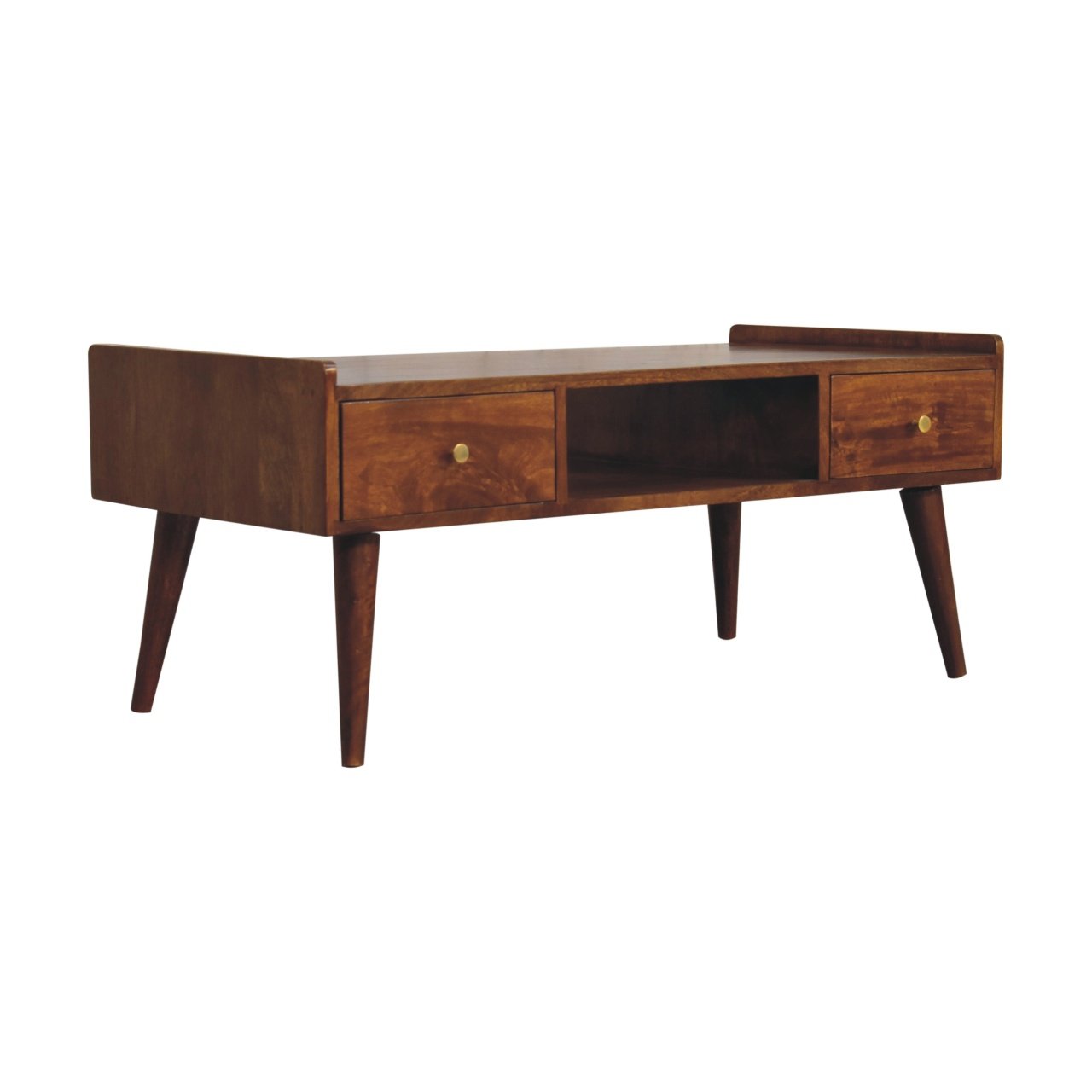 Szafka RTV z litego drewna mango – kasztanowa, 100 cm — model IN3697 - obrazek 3