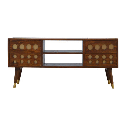 Szafka RTV z litego drewna mango – kasztanowa, 110 cm — model IN371 - obrazek 9