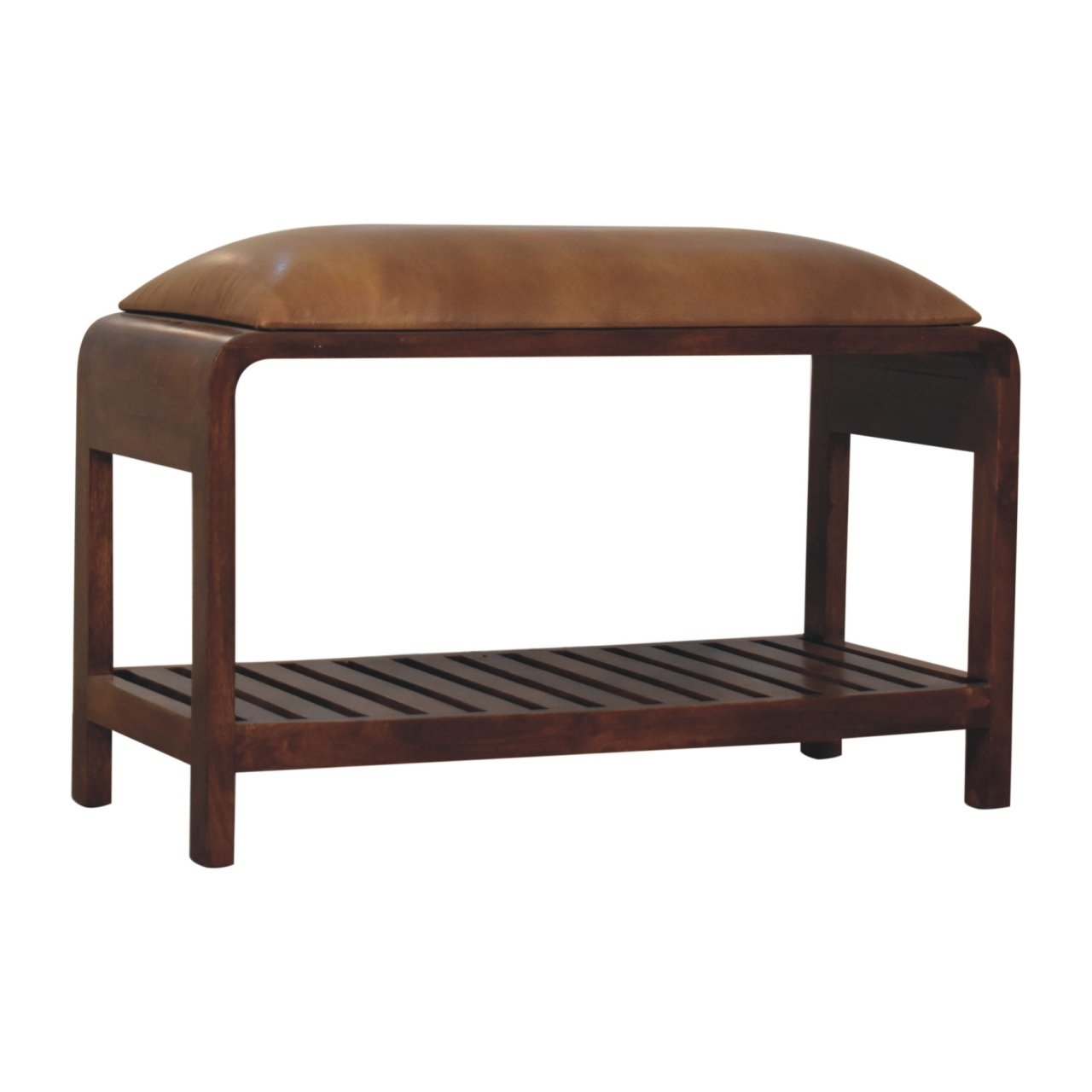 Ławka z litego drewna mango – kasztanowa, 80 cm — model IN3726 - Image 2