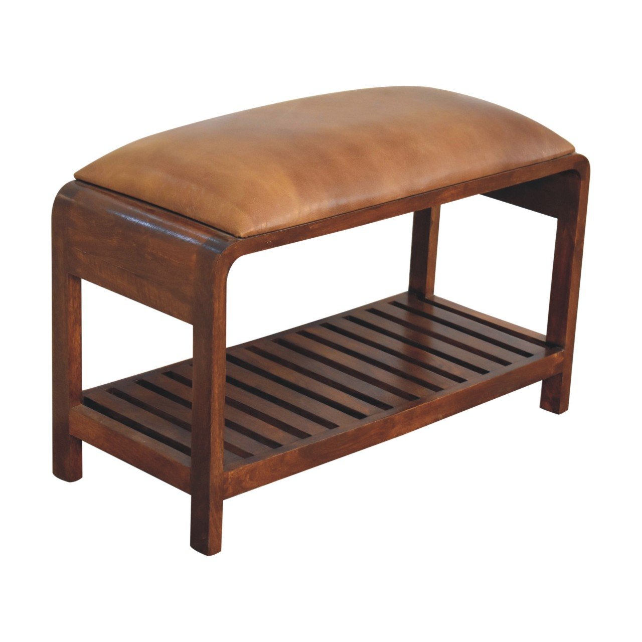 Ławka z litego drewna mango – kasztanowa, 80 cm — model IN3726 - Image 4