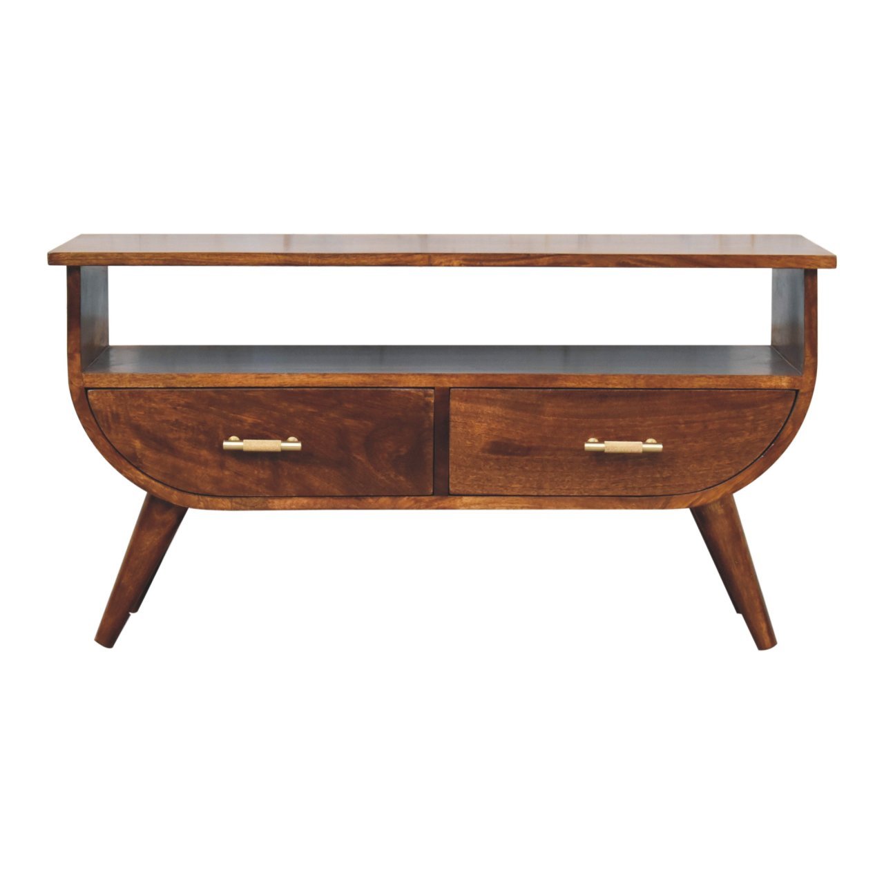 Szafka RTV z litego drewna mango – kasztanowa, 90 cm — model IN3728