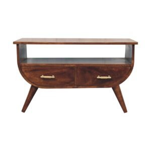 Stolik kawowy z litego drewna mango – kasztanowy, 80 cm — model IN3729