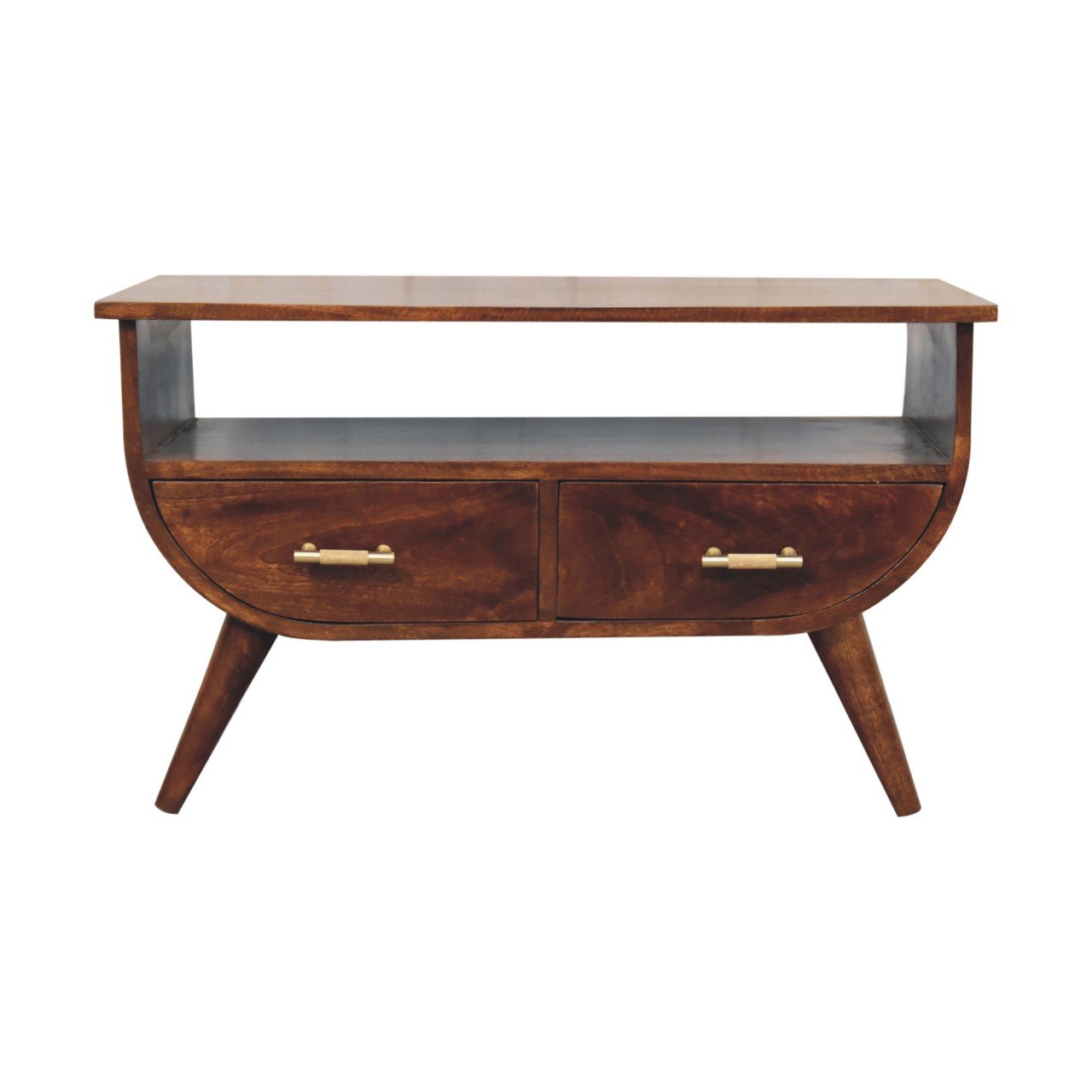 Stolik kawowy z litego drewna mango – kasztanowy, 80 cm — model IN3729