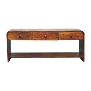 Szafka RTV z litego drewna mango – kasztanowa, 110 cm — model IN3761