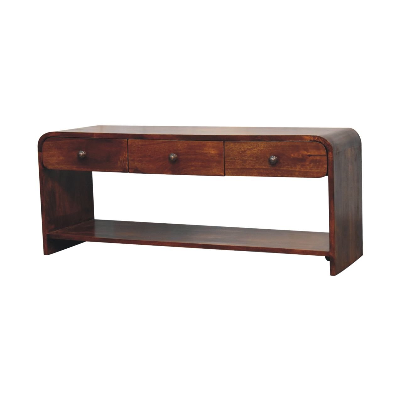 Szafka RTV z litego drewna mango – kasztanowa, 110 cm — model IN3761 - obrazek 2
