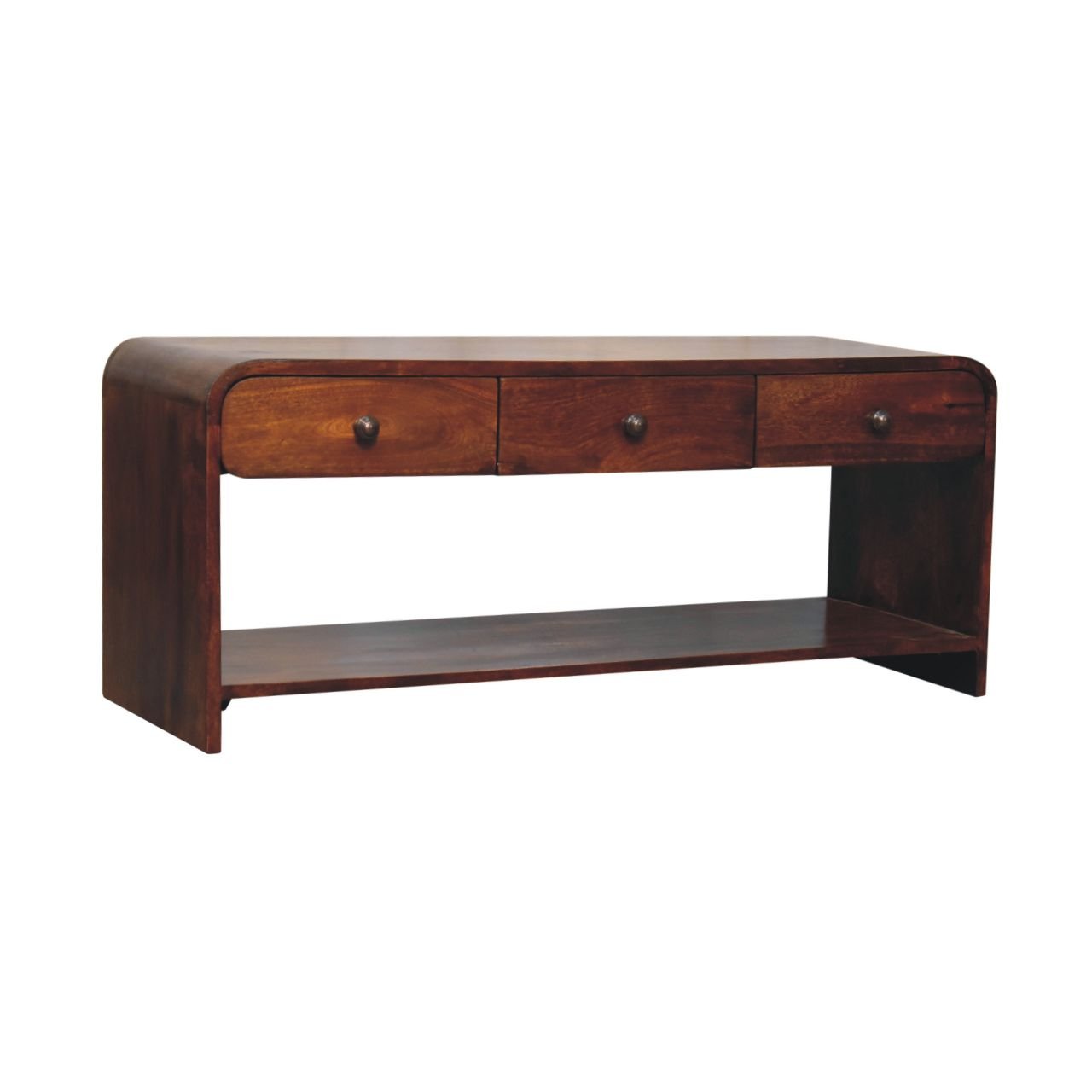 Szafka RTV z litego drewna mango – kasztanowa, 110 cm — model IN3761 - obrazek 3