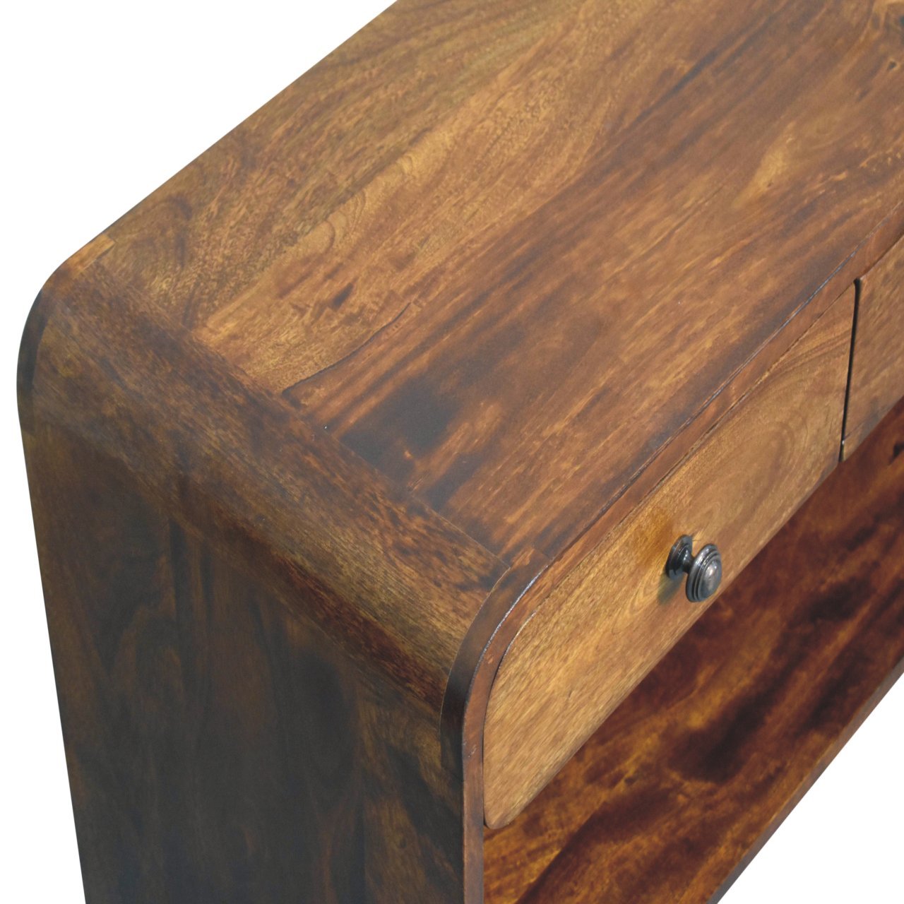 Szafka RTV z litego drewna mango – kasztanowa, 110 cm — model IN3761 - obrazek 5