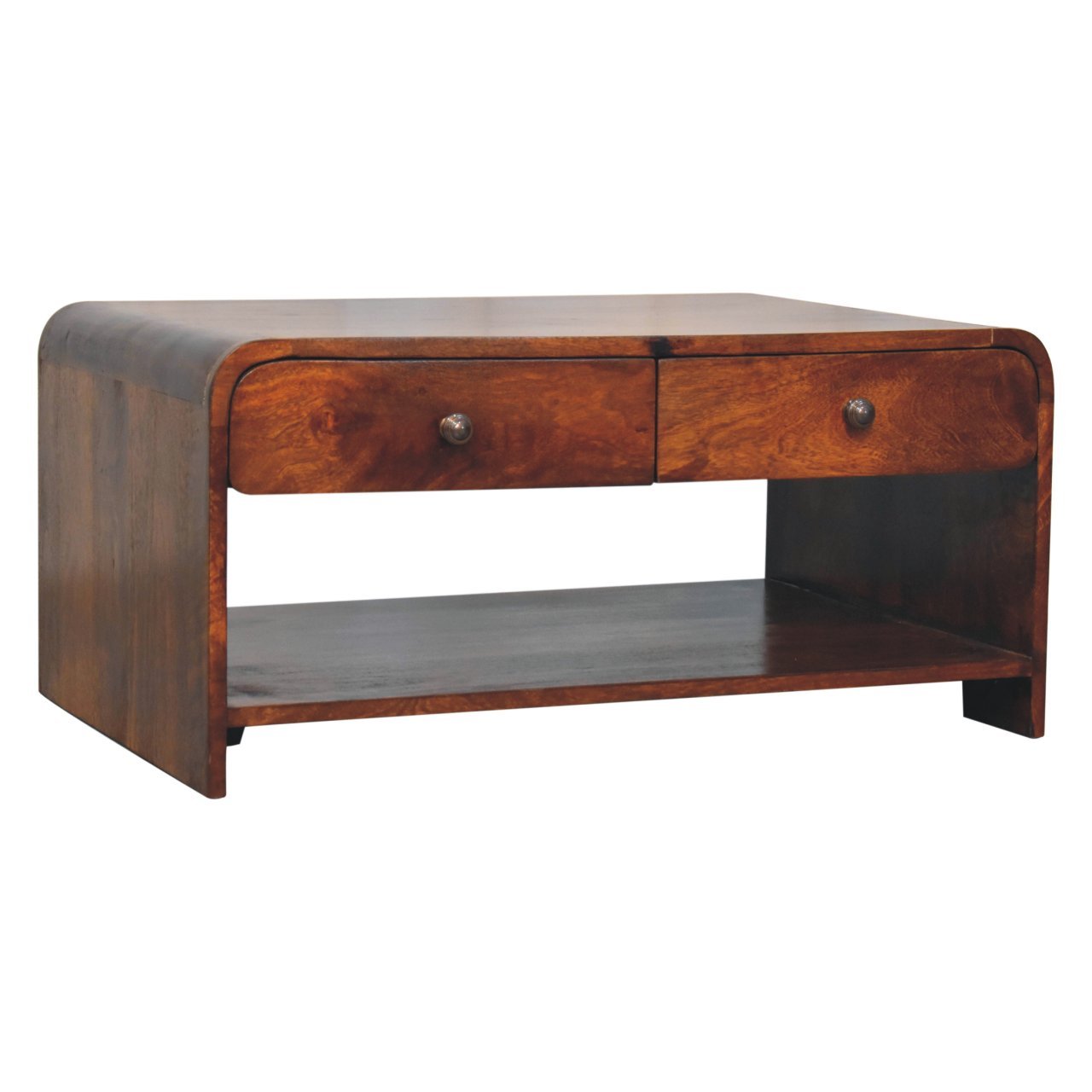 Stolik kawowy z litego drewna mango – kasztanowy, 85 cm — model IN3765 - Image 2