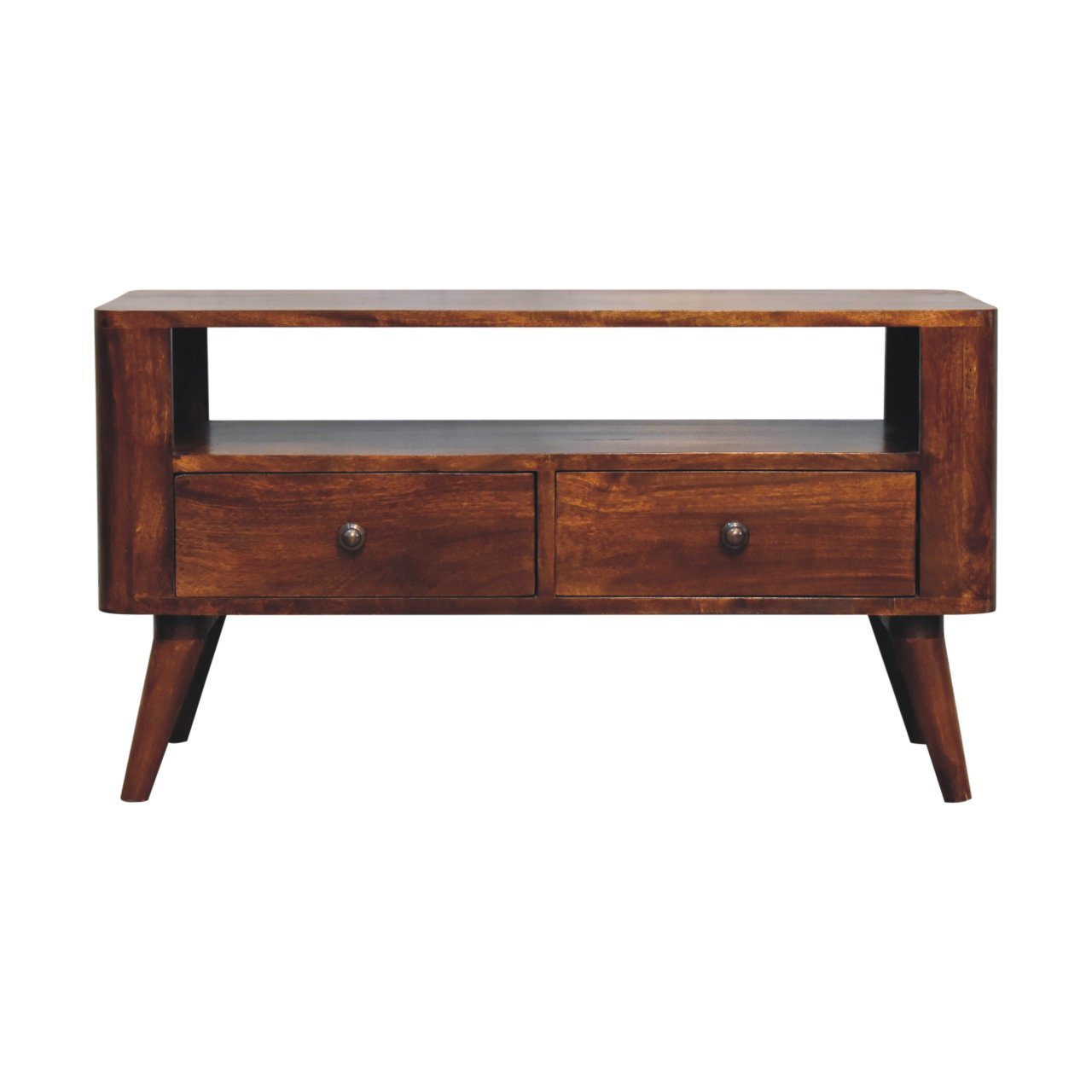 Szafka RTV z litego drewna mango – kasztanowa, 90 cm — model IN3769