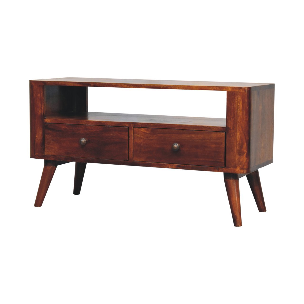Szafka RTV z litego drewna mango – kasztanowa, 90 cm — model IN3769 - Image 2