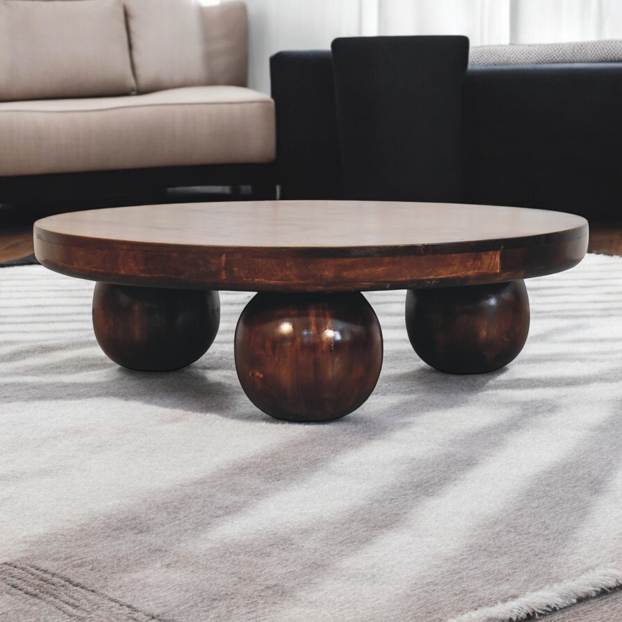 Stolik kawowy z litego drewna mango – orzechowy, 80 cm — model IN3818 - Image 8