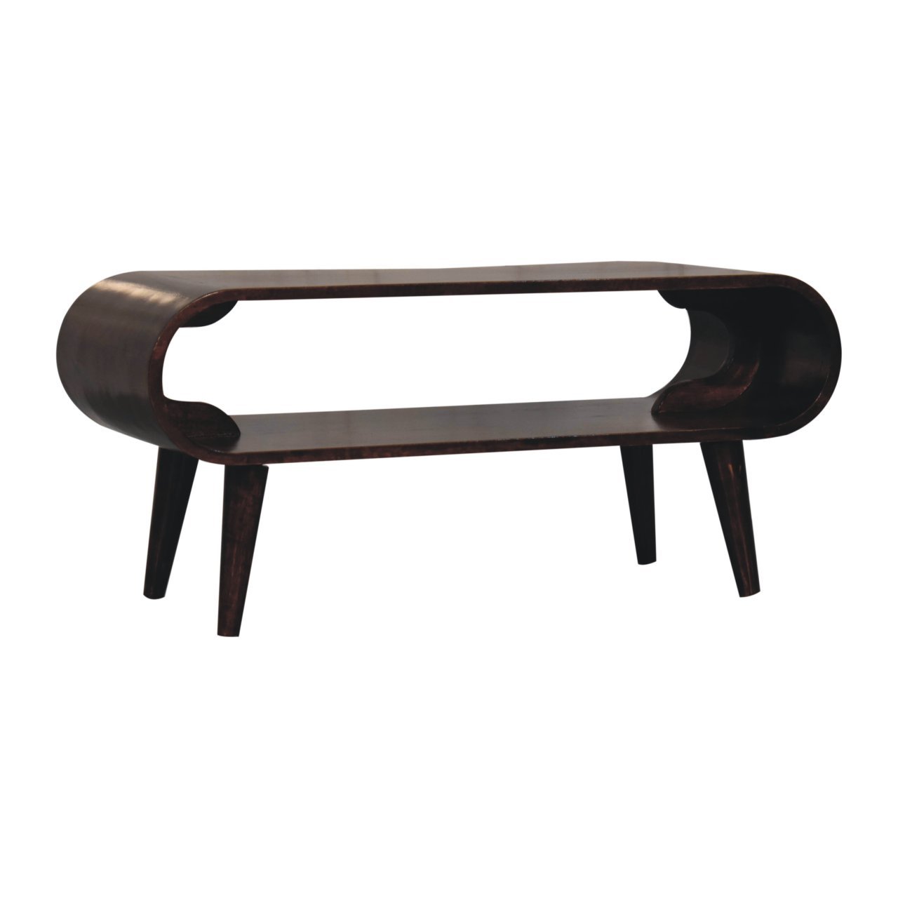 Stolik kawowy z litego drewna mango – orzechowy, 90 cm — model IN3823 - Image 2