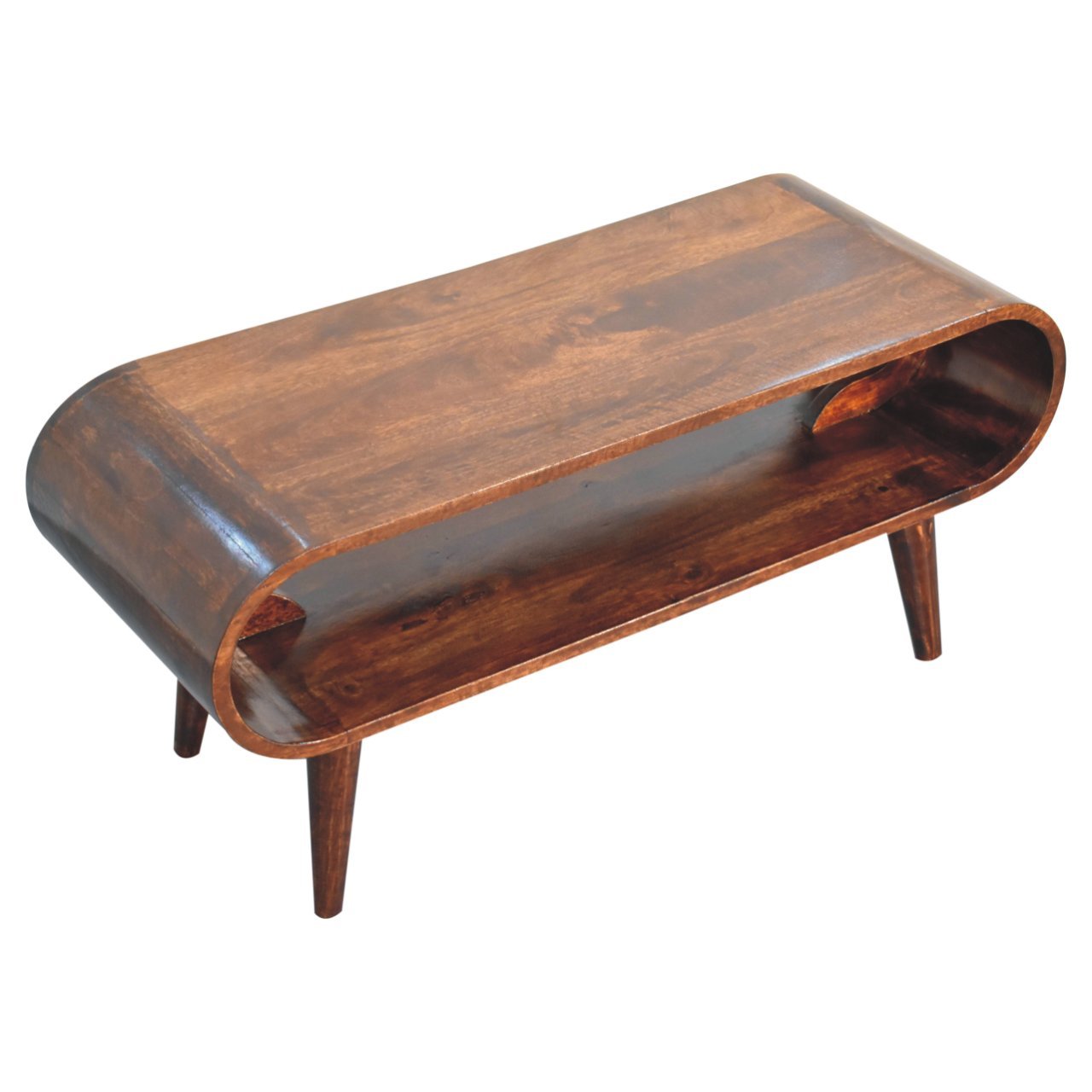 Stolik kawowy z litego drewna mango – orzechowy, 90 cm — model IN3823 - Image 5