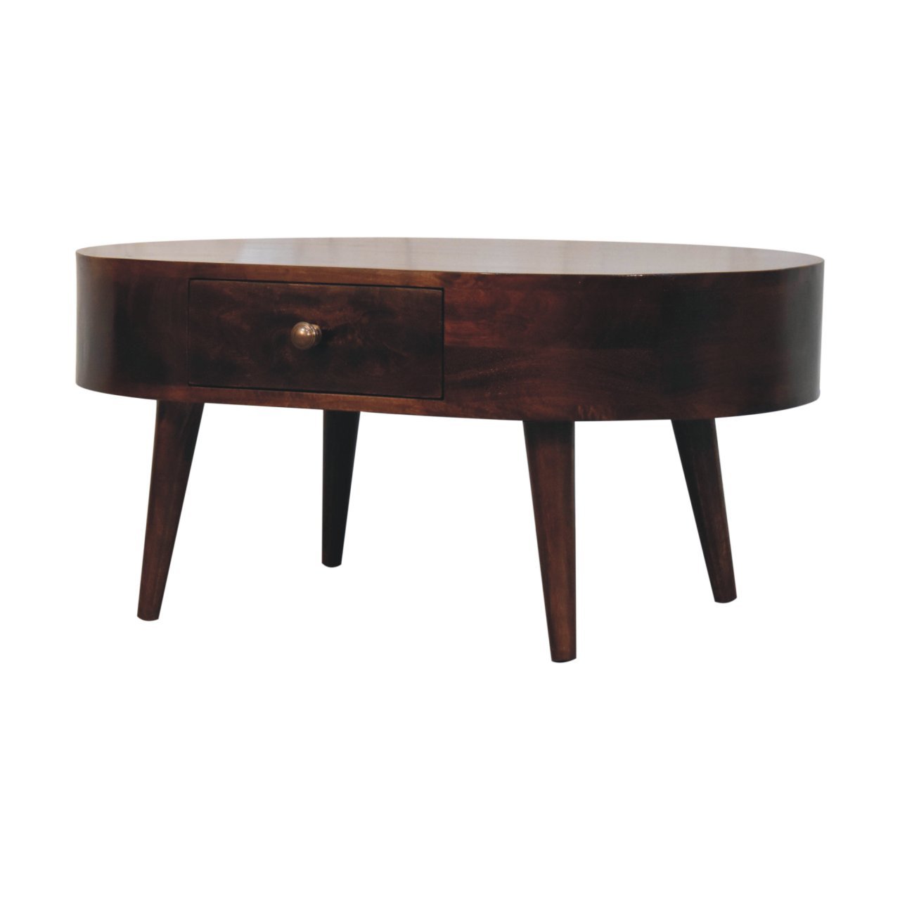 Stolik kawowy z litego drewna mango – orzechowy, 85 cm — model IN3829 - Image 2