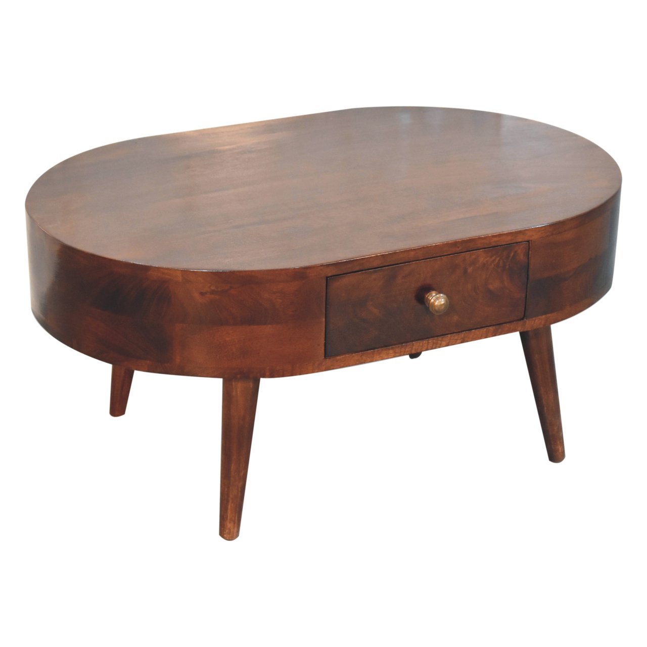 Stolik kawowy z litego drewna mango – orzechowy, 85 cm — model IN3829 - Image 4
