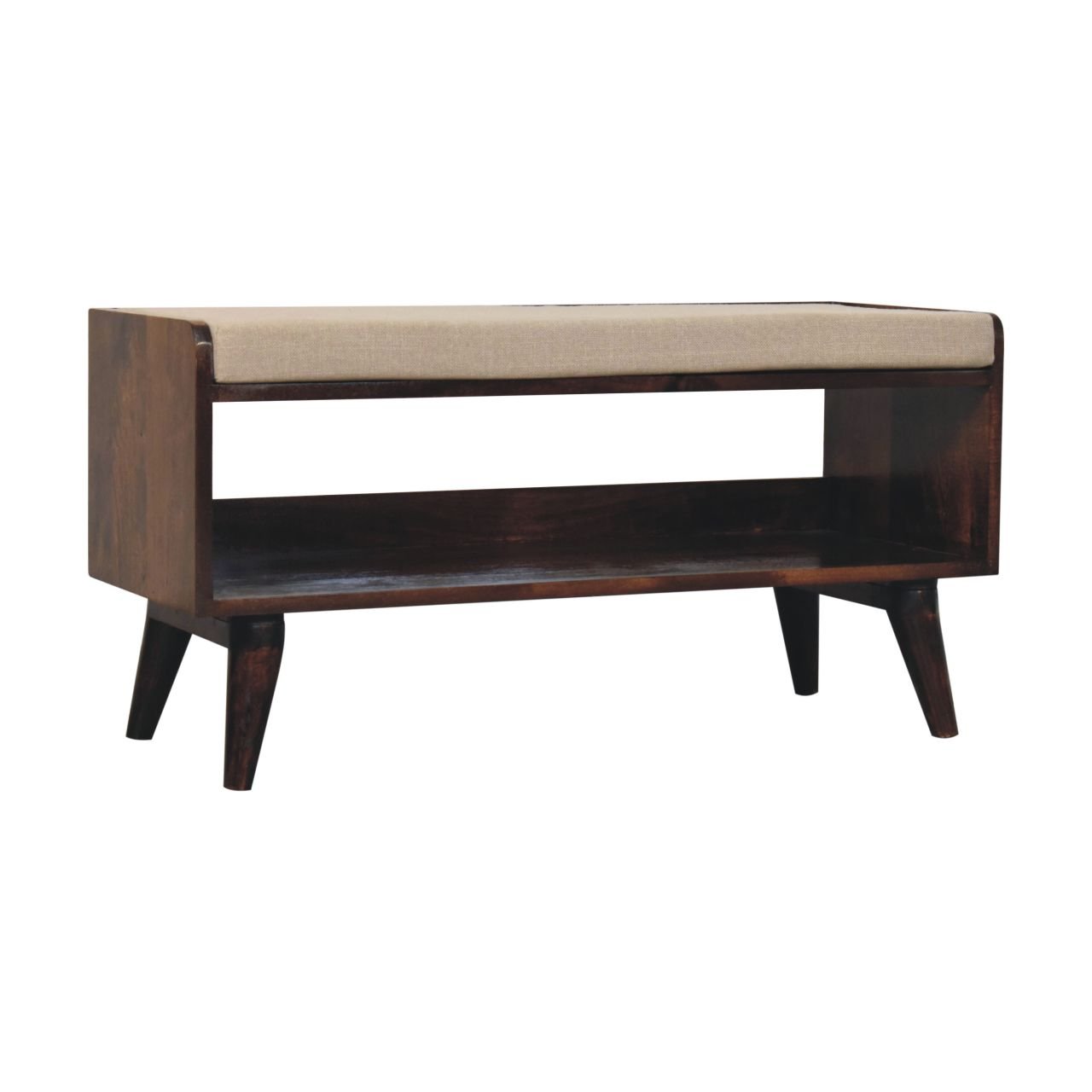 Ławka z litego drewna mango – orzechowa, 90 cm — model IN3832