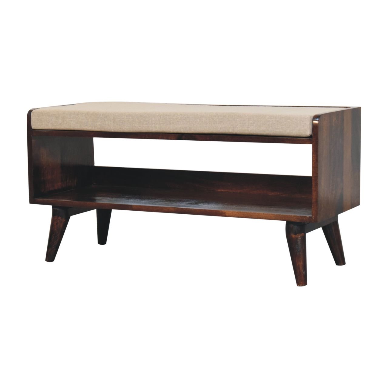 Ławka z litego drewna mango – orzechowa, 90 cm — model IN3832 - Image 2