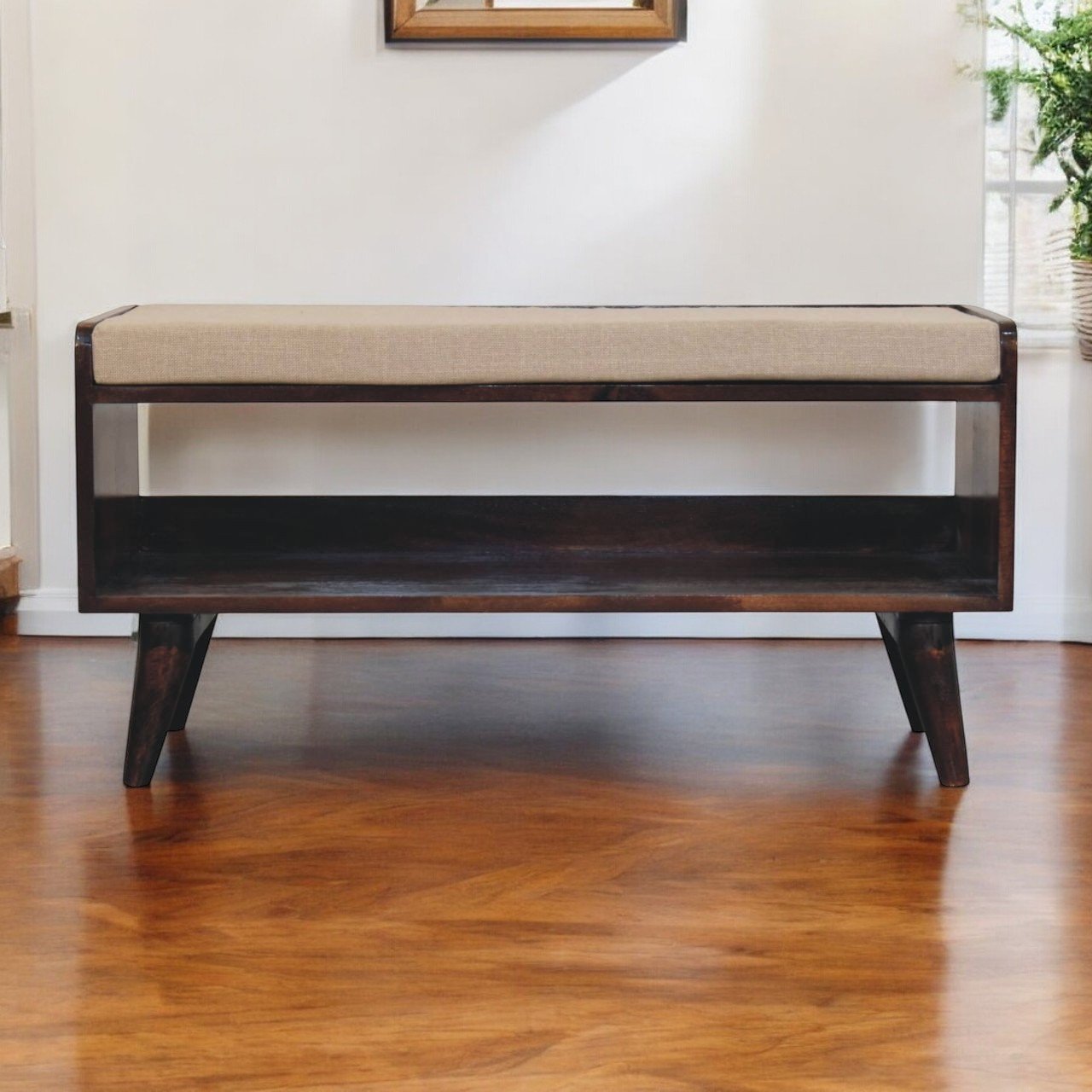 Ławka z litego drewna mango – orzechowa, 90 cm — model IN3832 - Image 8