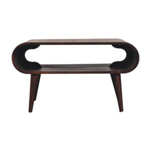 Stolik kawowy z litego drewna mango – orzechowy, 80 cm — model IN3835