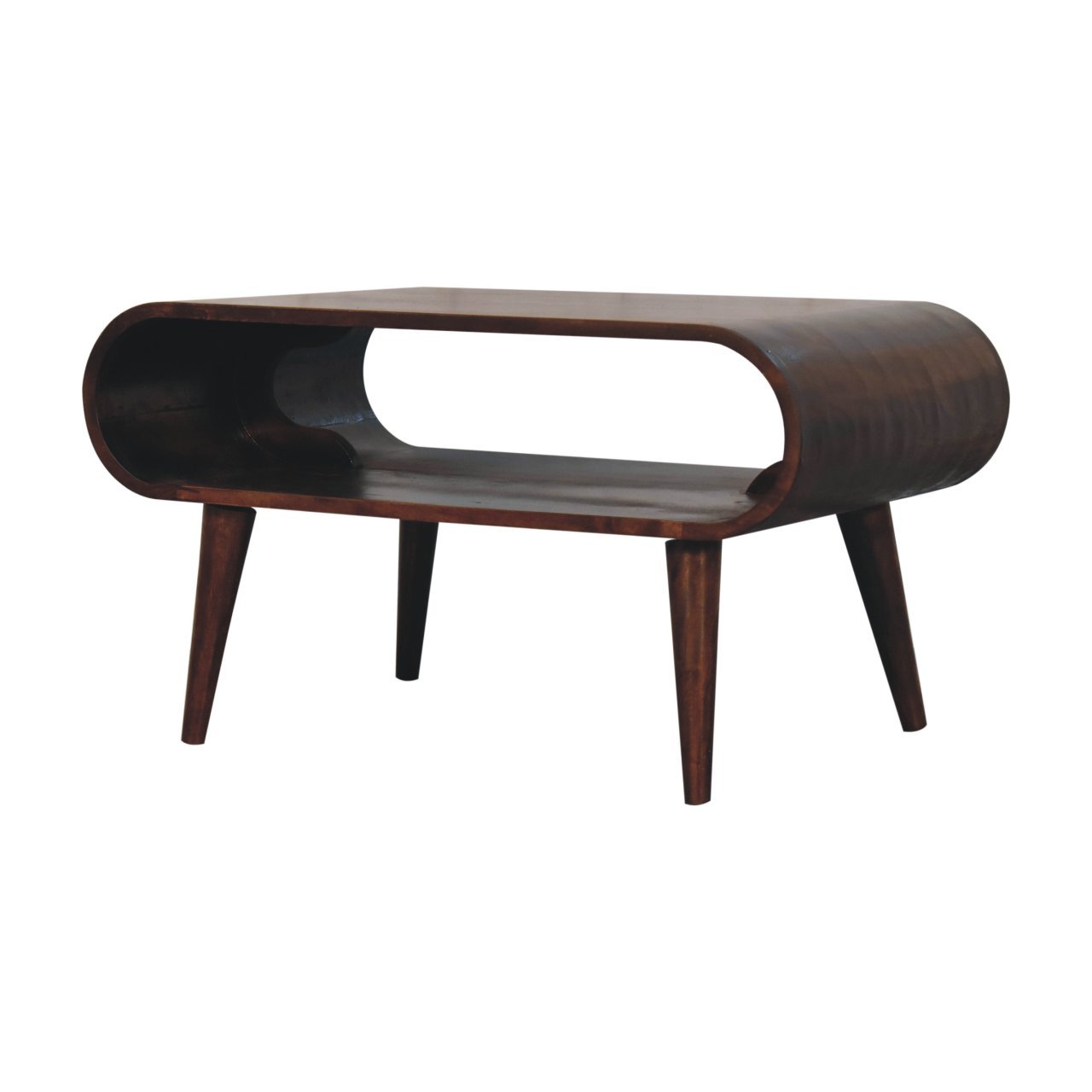 Stolik kawowy z litego drewna mango – orzechowy, 80 cm — model IN3835 - obrazek 2