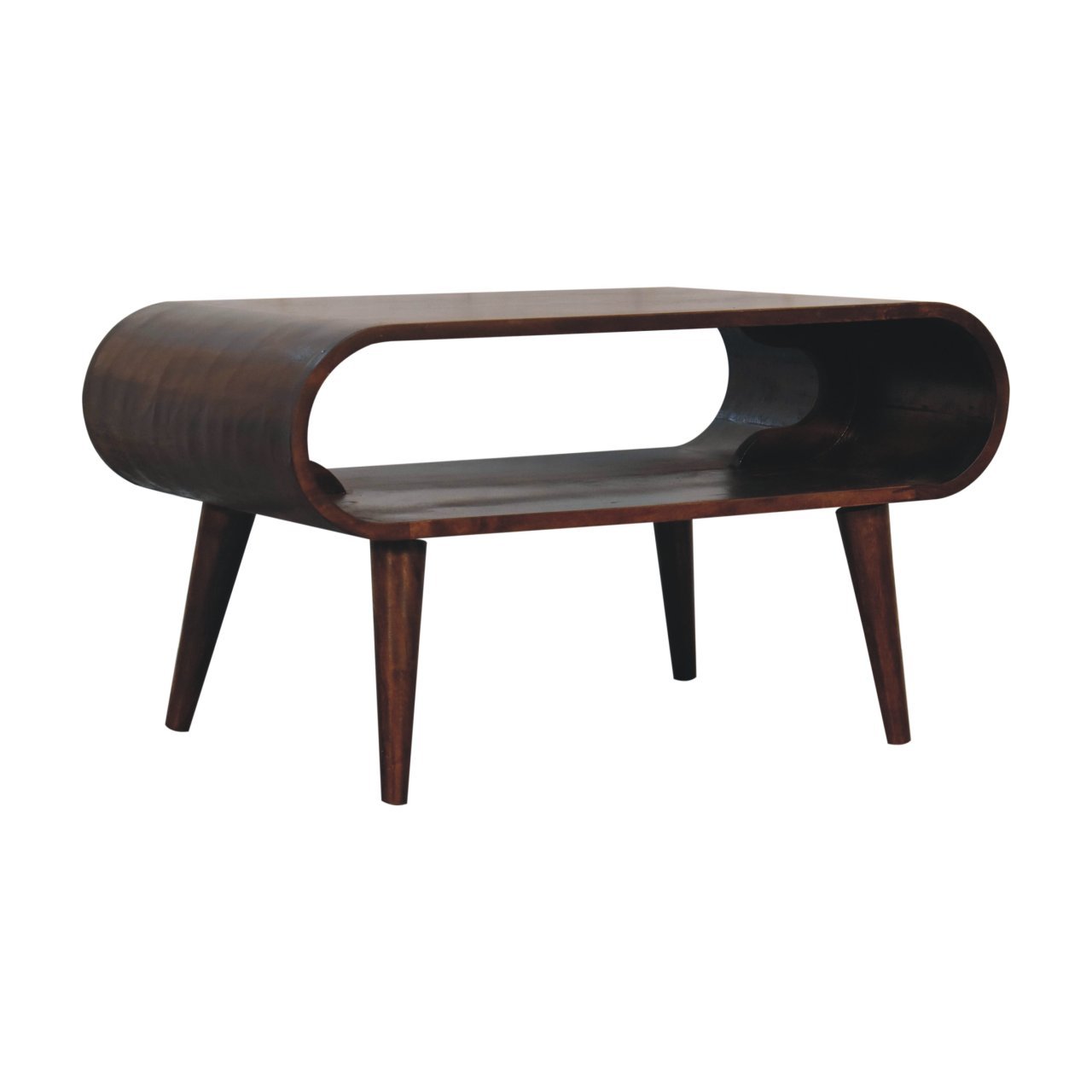 Stolik kawowy z litego drewna mango – orzechowy, 80 cm — model IN3835 - obrazek 3