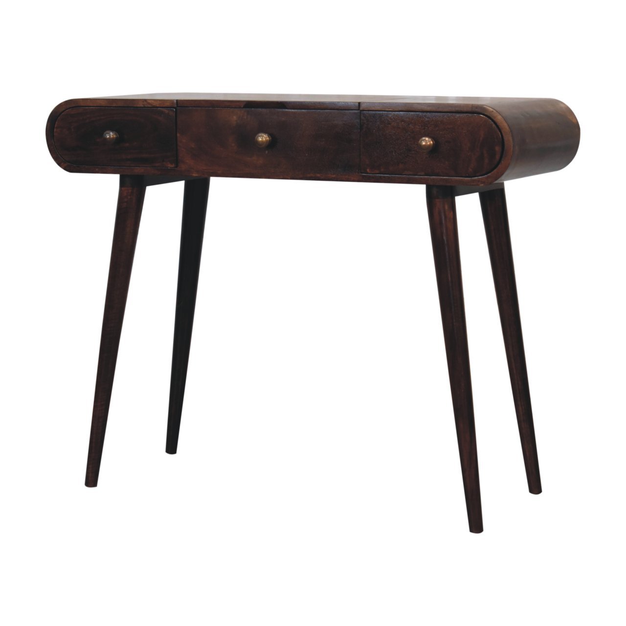 Toaletka z lustrem z litego drewna mango – orzechowa, 100 cm - Image 3