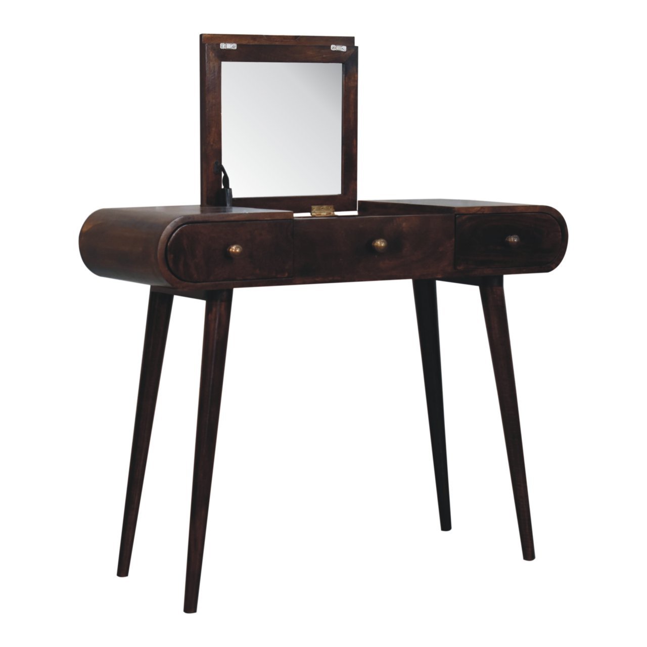 Toaletka z lustrem z litego drewna mango – orzechowa, 100 cm - Image 6