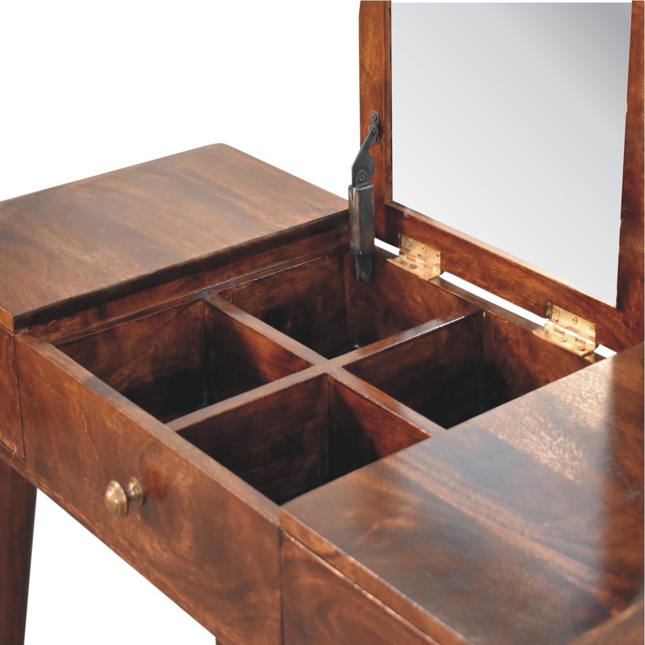 Toaletka z lustrem z litego drewna mango – orzechowa, 100 cm - Image 7