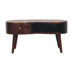 Stolik kawowy z litego drewna mango – orzechowy, 80 cm — model IN3865