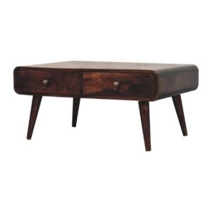 Stolik kawowy z litego drewna mango – orzechowy, 85 cm — model IN3867
