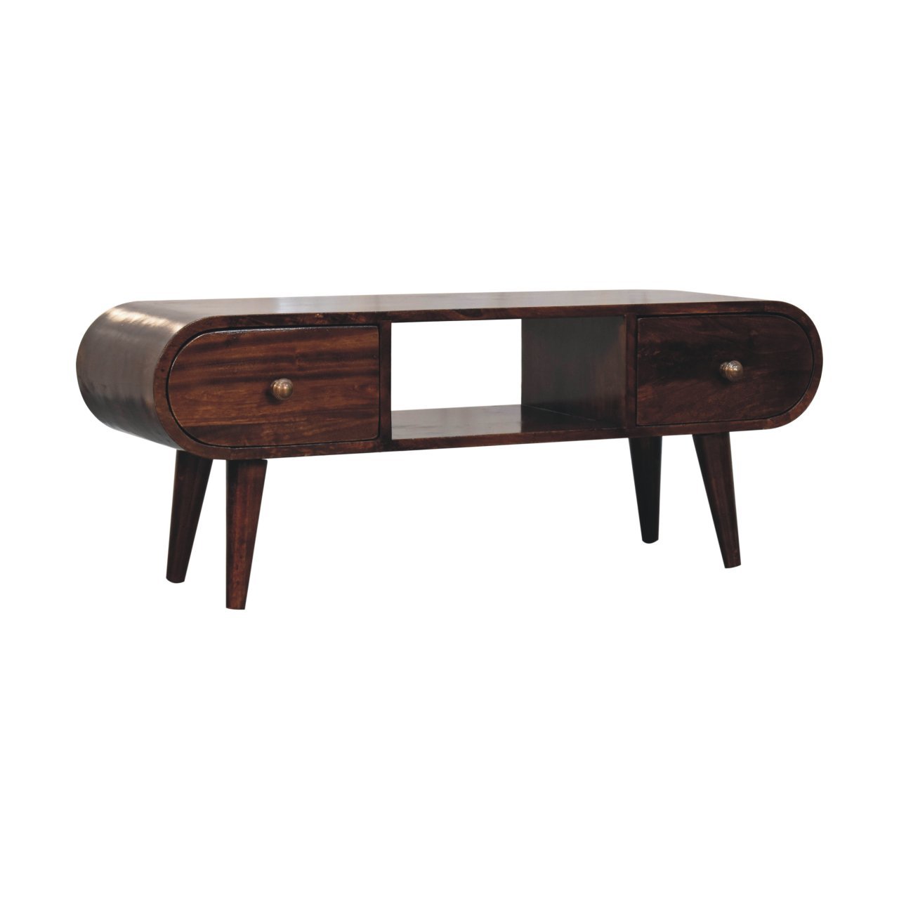 Szafka RTV z litego drewna mango – orzechowa, 100 cm - Image 2