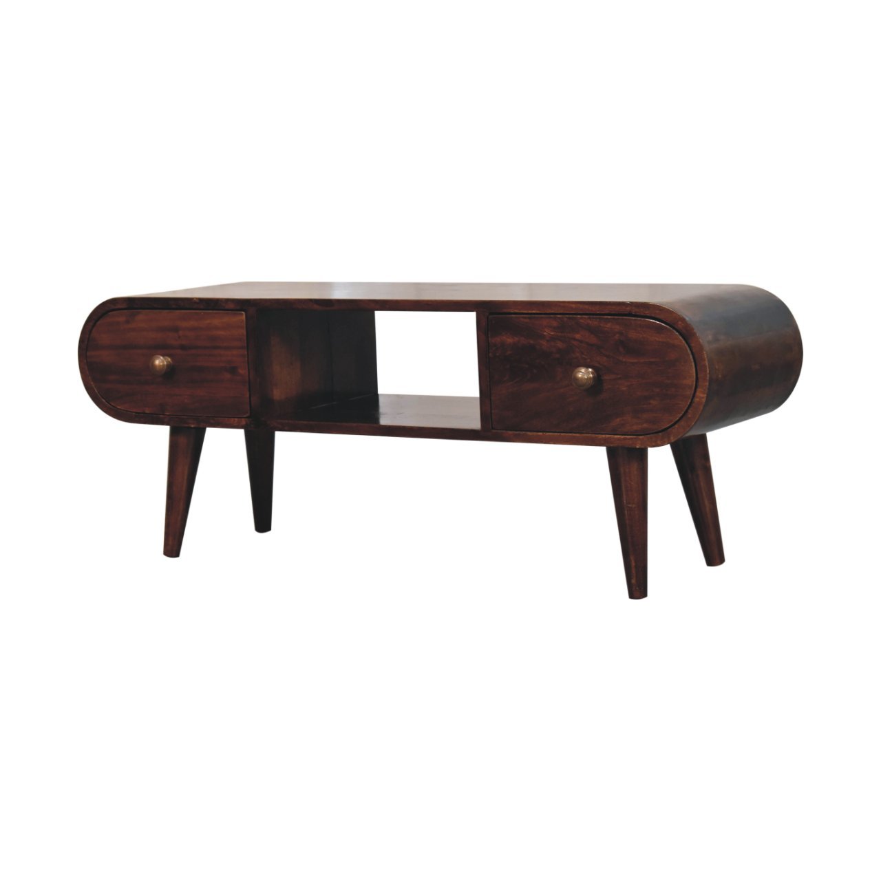Szafka RTV z litego drewna mango – orzechowa, 100 cm - Image 3