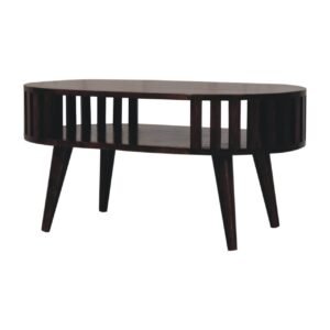 Stolik kawowy z litego drewna mango – orzechowy, 80 cm — model IN3877