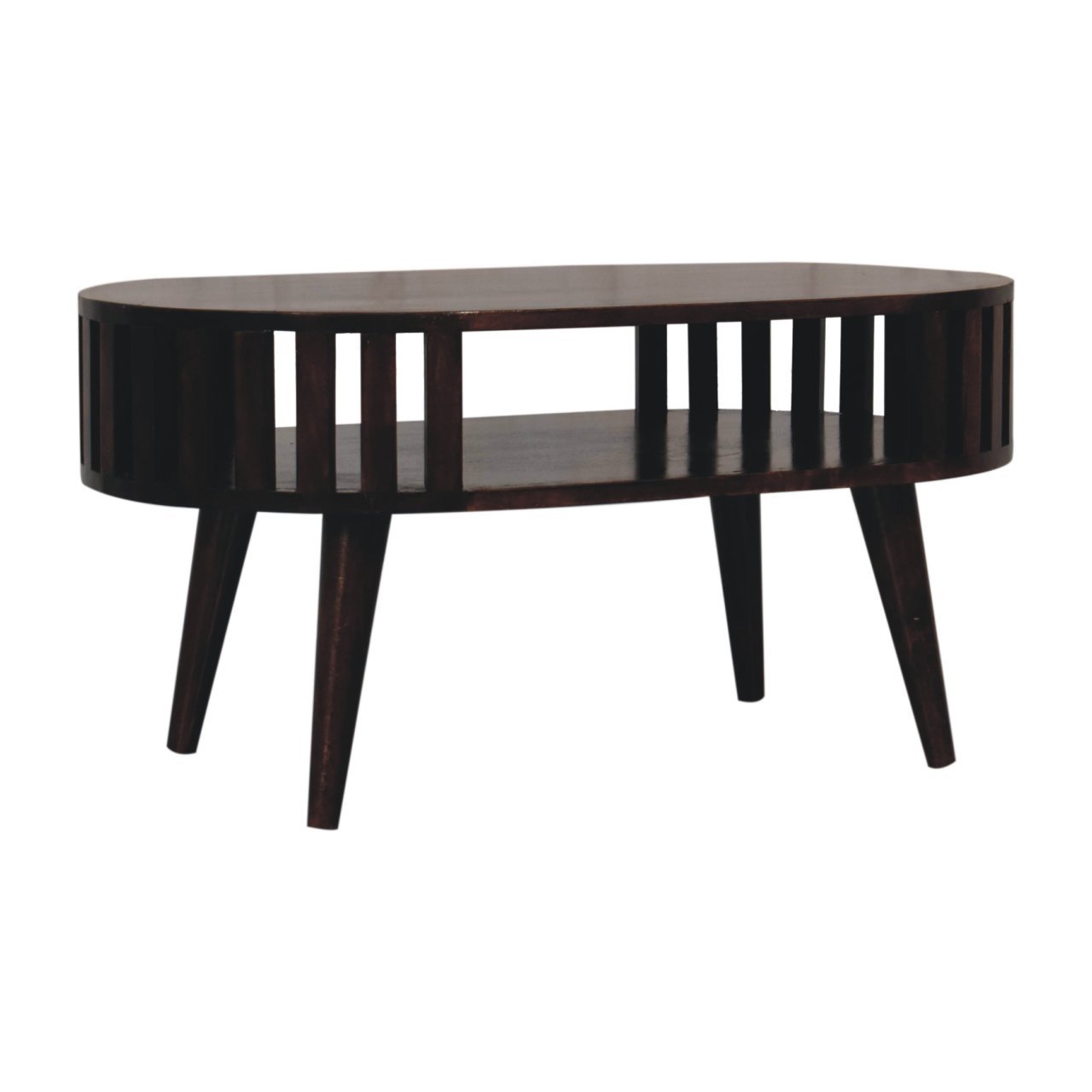 Stolik kawowy z litego drewna mango – orzechowy, 80 cm — model IN3877 - Image 2