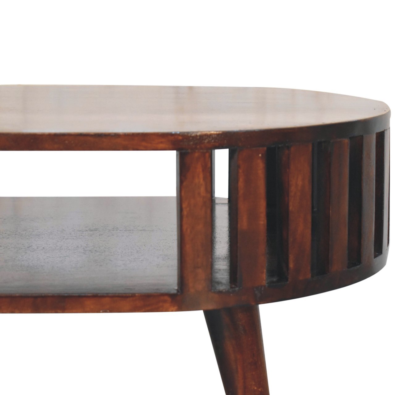 Stolik kawowy z litego drewna mango – orzechowy, 80 cm — model IN3877 - Image 3