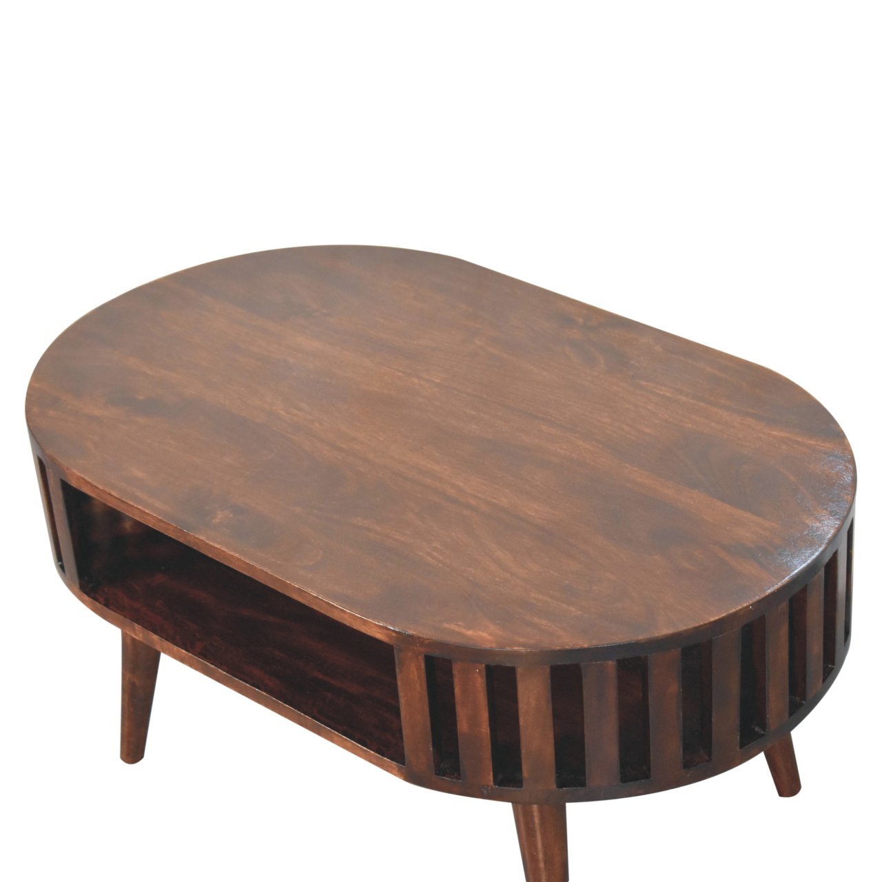 Stolik kawowy z litego drewna mango – orzechowy, 80 cm — model IN3877 - Image 5