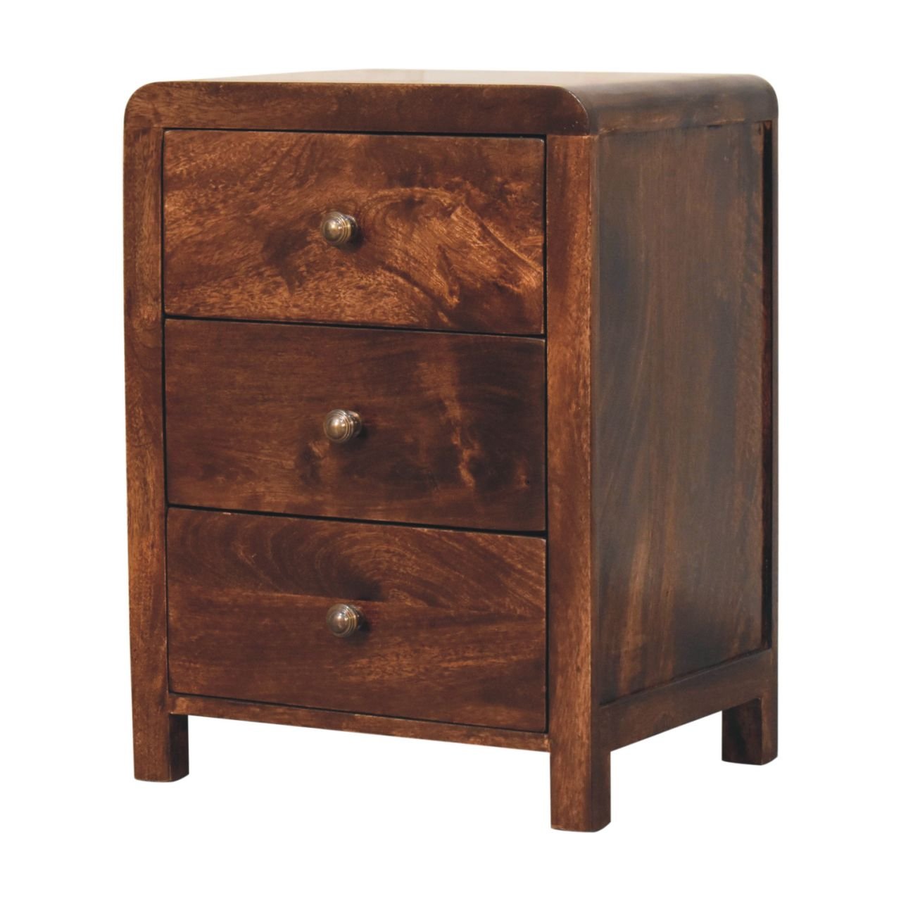 Szafka nocna z litego drewna mango – orzechowa, 45 cm — model IN3886