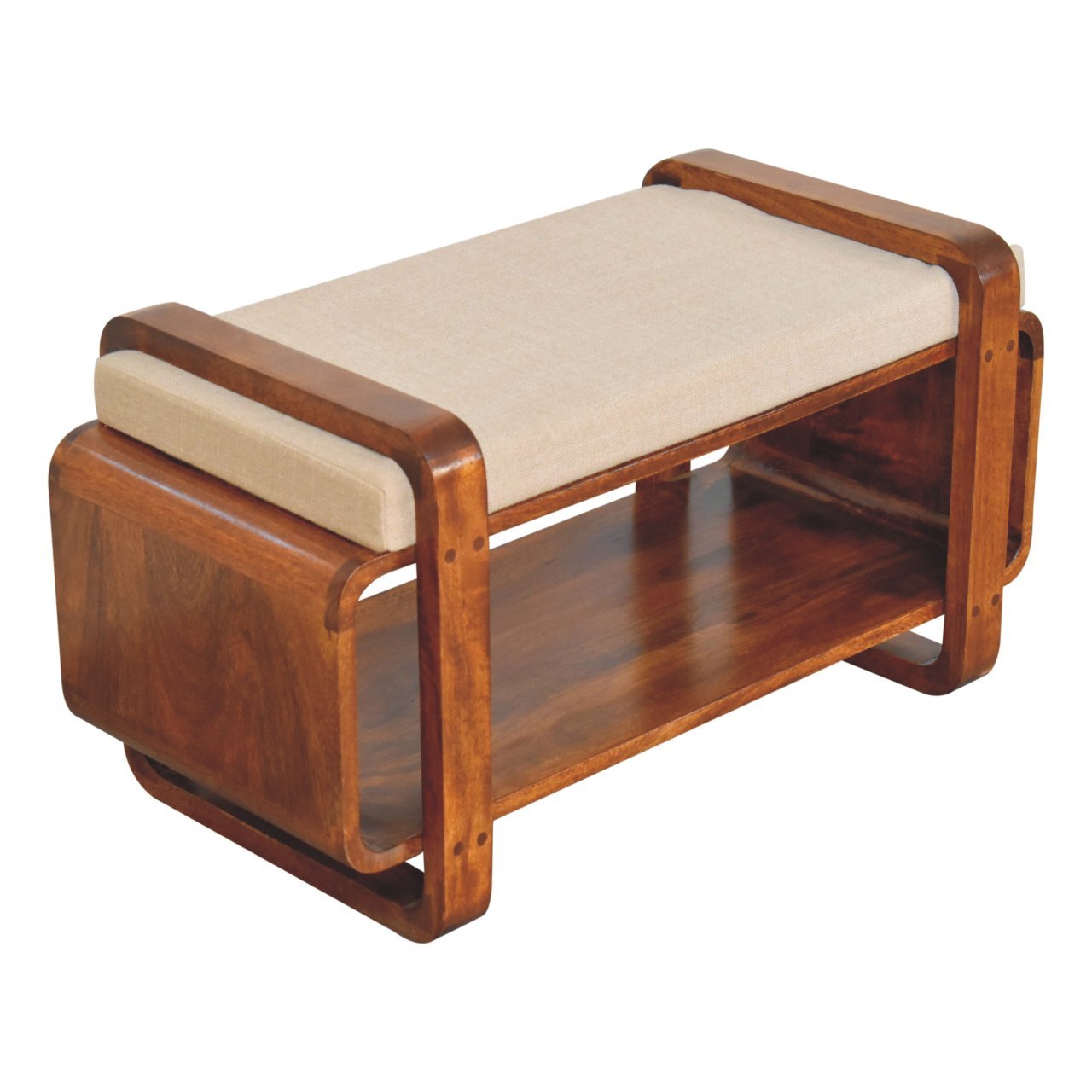 Ławka z litego drewna mango – kasztanowa, 80 cm — model IN3921 - Image 6