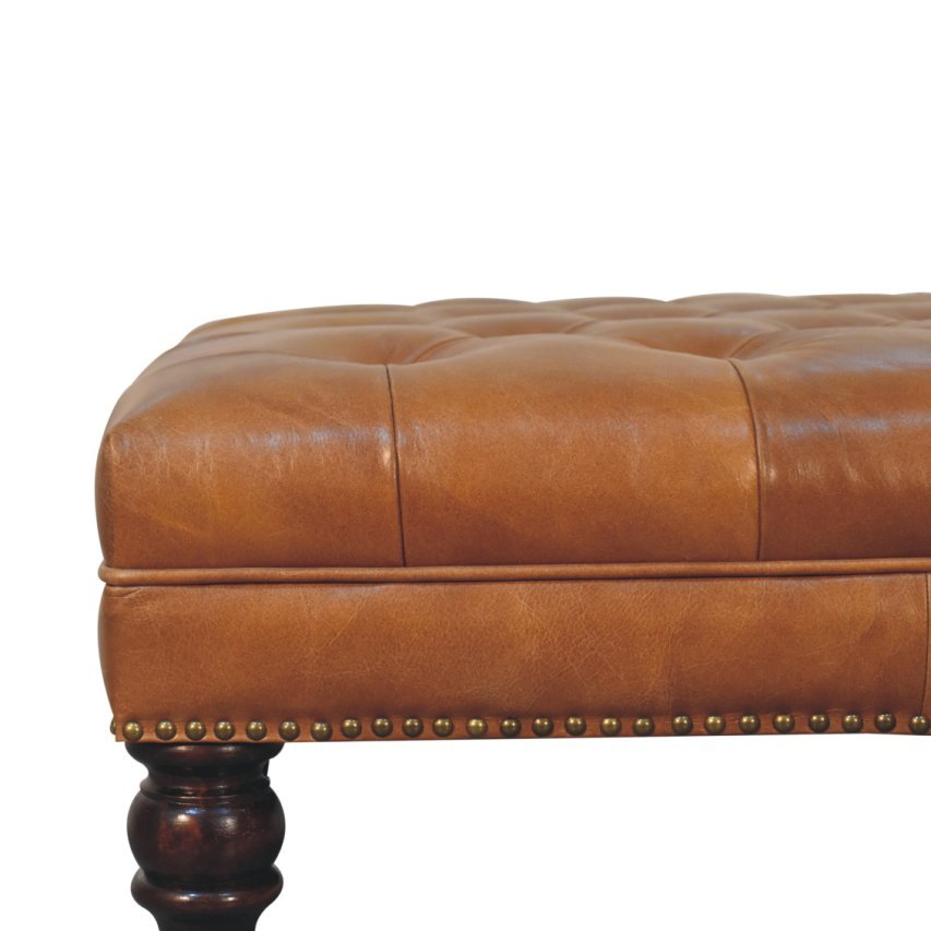 Pufa lub podnóżek Artisan IN3925 – lite drewno mango, wykończenie orzechowe - Image 4
