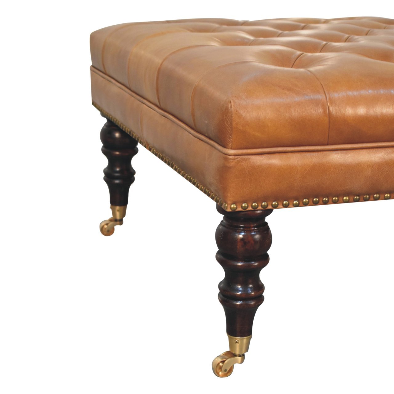 Pufa lub podnóżek Artisan IN3925 – lite drewno mango, wykończenie orzechowe - Image 6