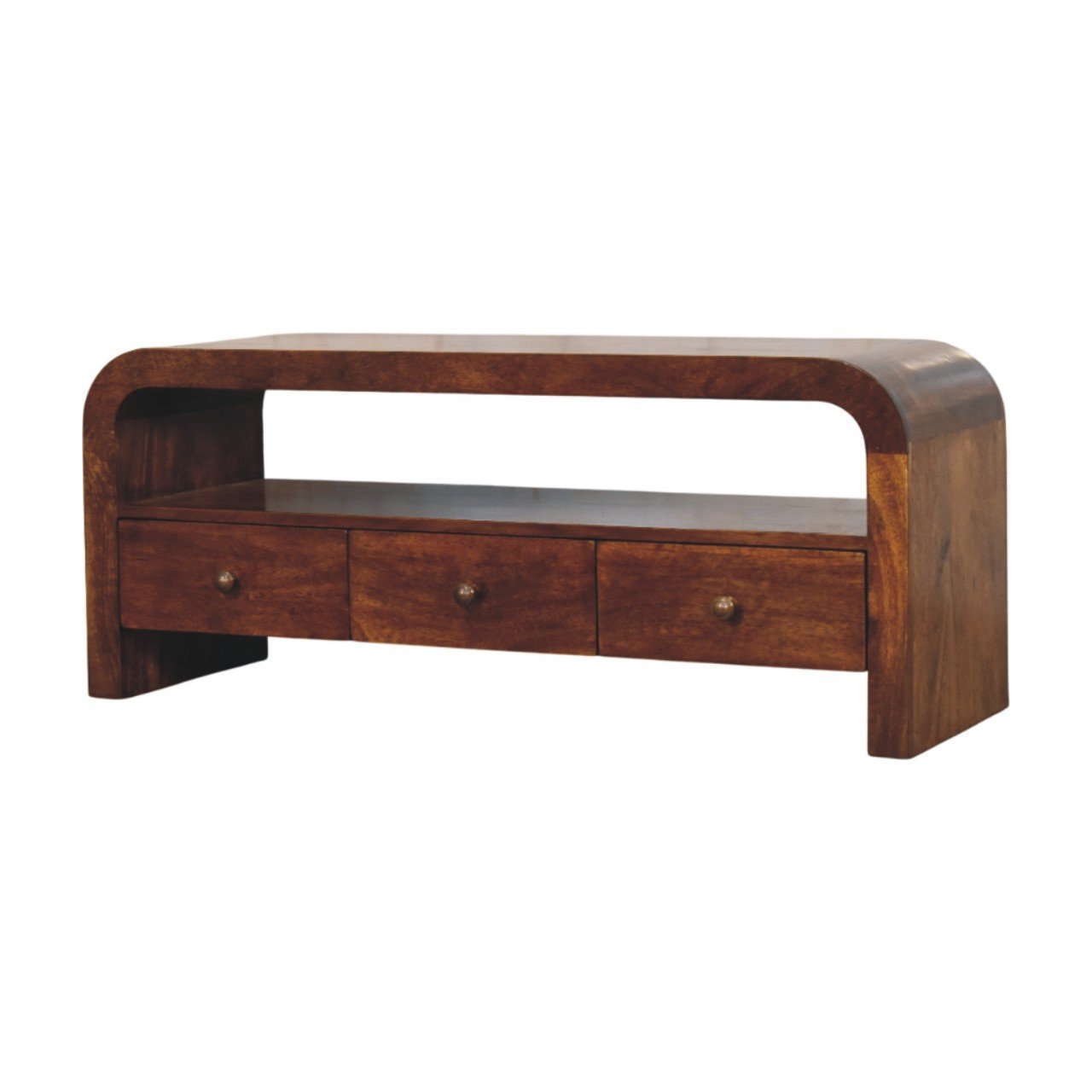Szafka RTV z litego drewna mango – kasztanowa, 110 cm — model IN3990 - obrazek 2
